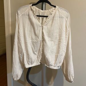 Cottage Core Gauzy Scallop Crop Shirt